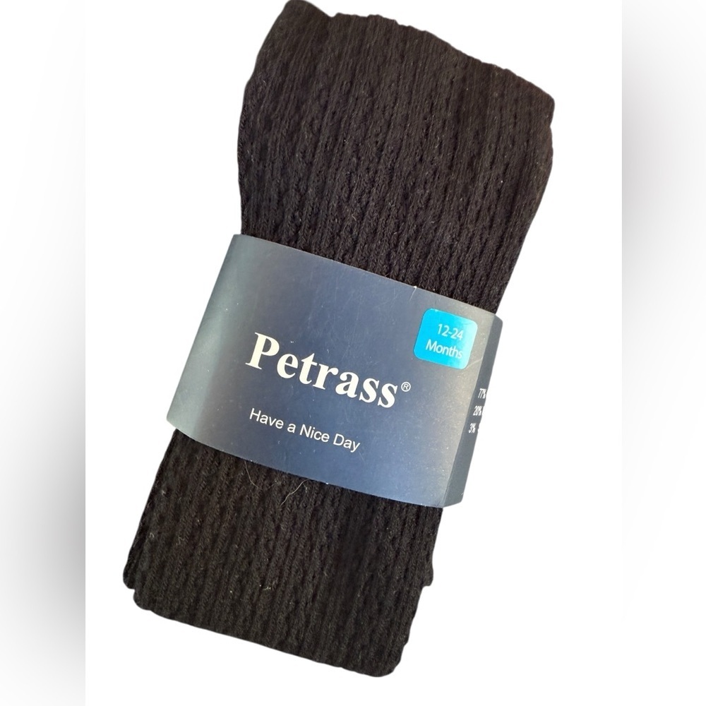 Petrass Baby Girls Cotton/Blend Tights Cable Knit Black, Quality, size 12-24 M - Picture 4 of 4